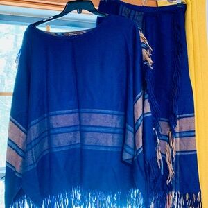 Jone Pasha Vintage Western matching plaid blanket fringe top & long wrap skirt